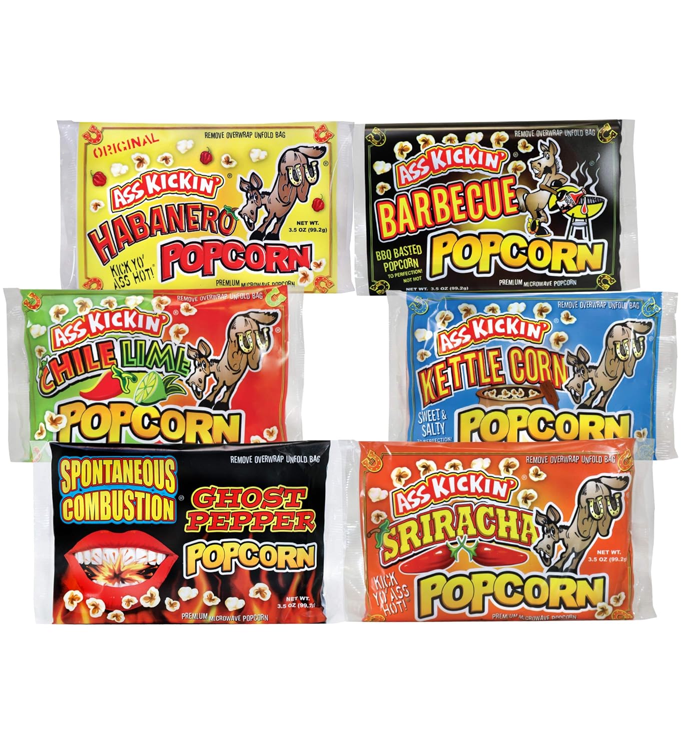 ASS KICKIN&rsquo; Premium Microwave Popcorn &ndash; Variety Gift Pack (6) - Ultimate Spicy and Sweat Gourmet Gift - Try if you dare!