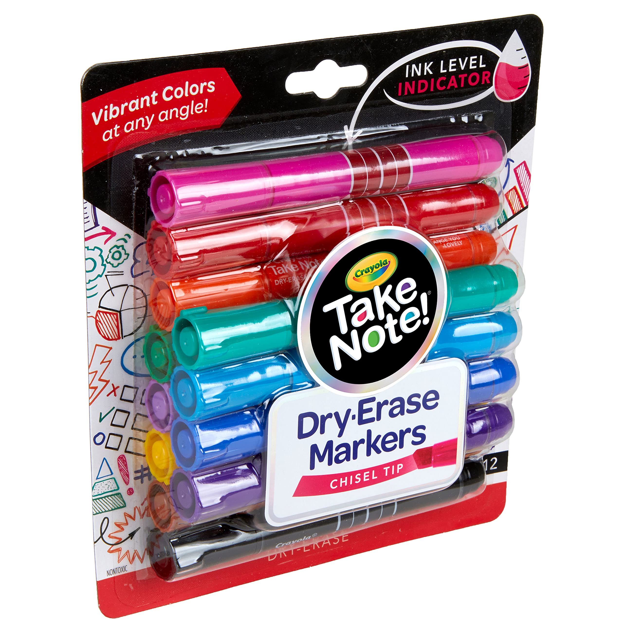 Crayola Take Note Dry Erase Markers for School (12ct) Teacher Supplies, Chisel Tip Whiteboard Markers, Essential Classroom Must Haves, Low Odor