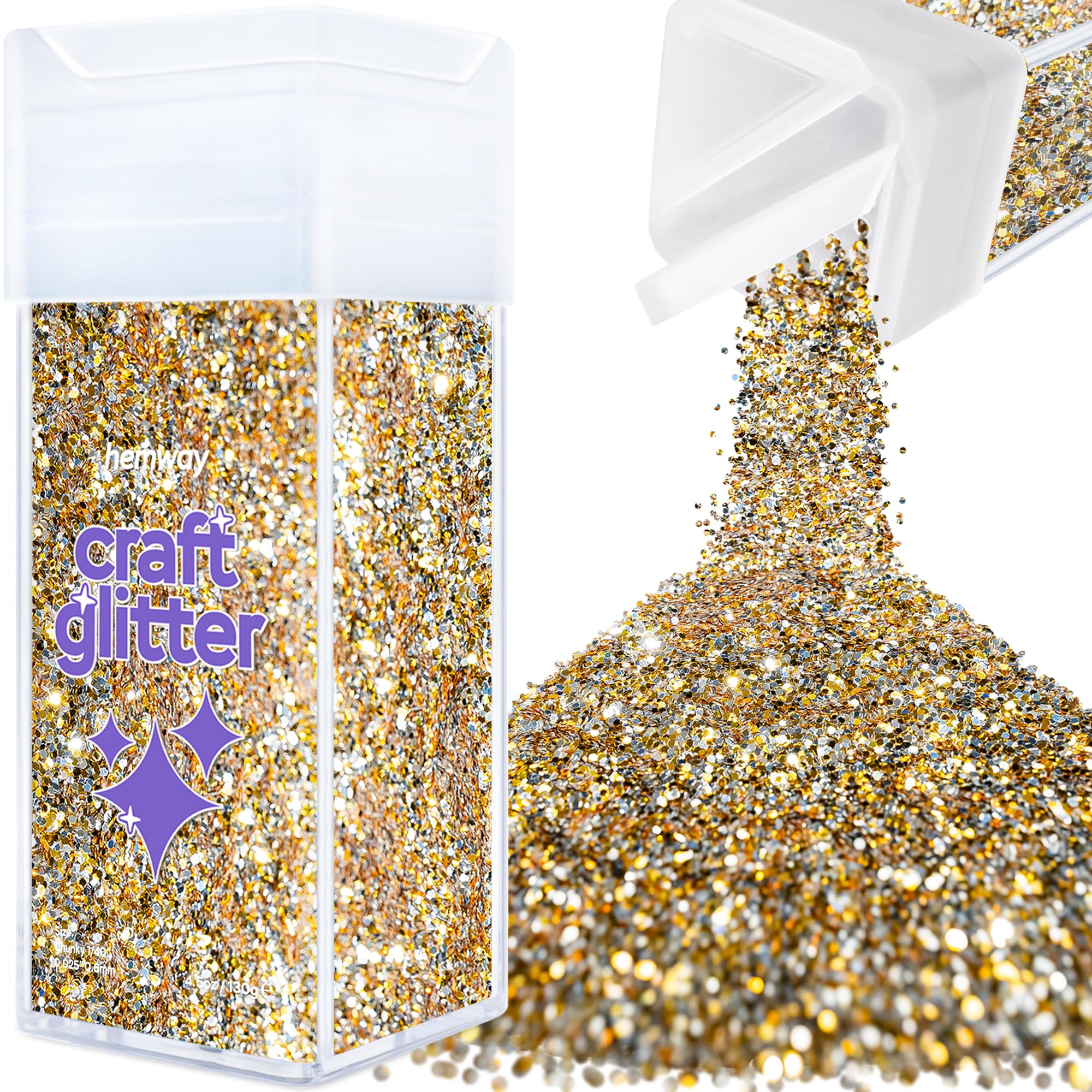 Hemway Glitter Shaker Gold Silver 110g Chunky, Craft Glitter Shaker for Resin & Epoxy Crafts, Christmas Art Supplies, Nail, Body, Face, Eye, Festival, Crafting, Slime, Sparkle