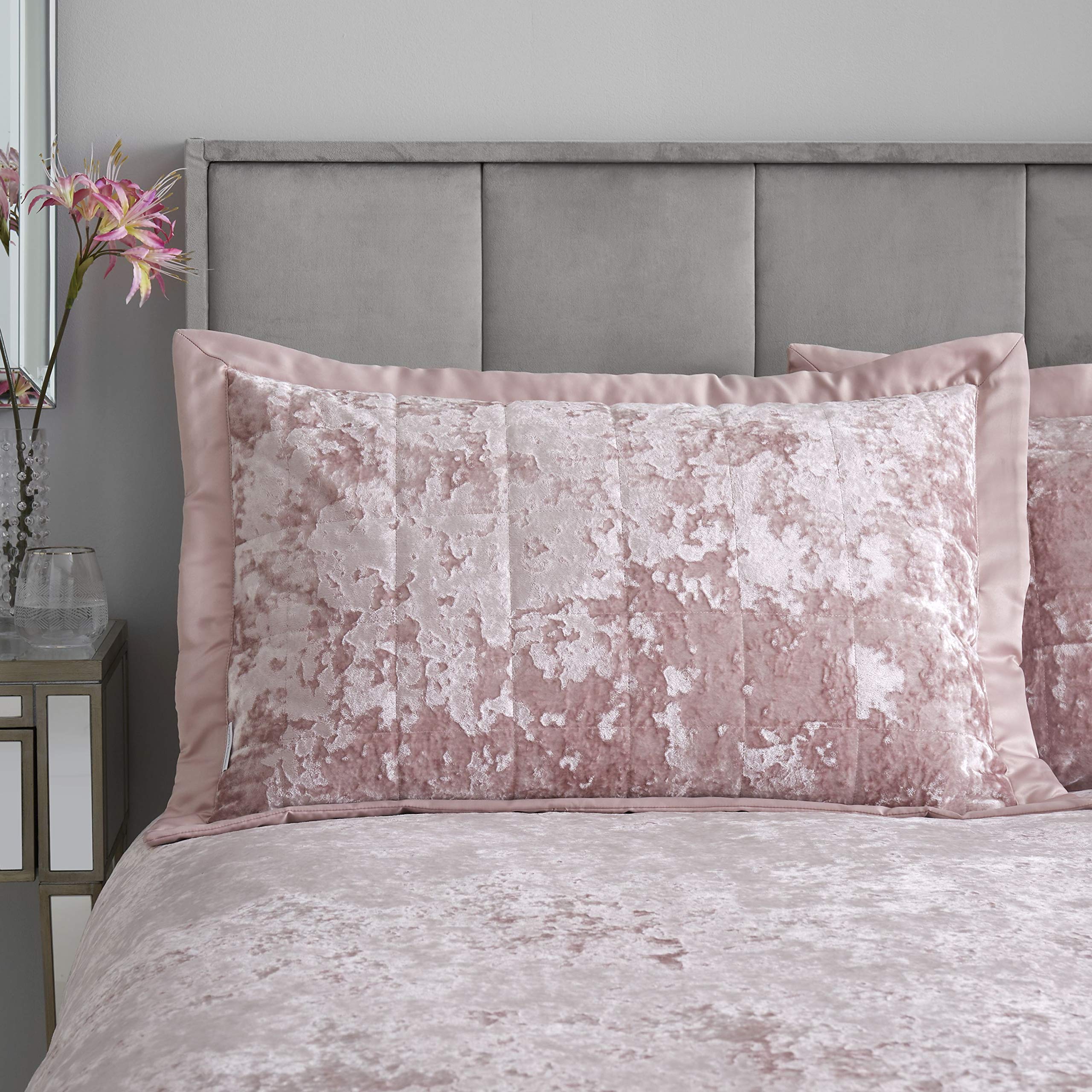 Catherine Lansfield Crushed Velvet Quilted Pillow sham Pillowcase Pair Blush Pink — image 1