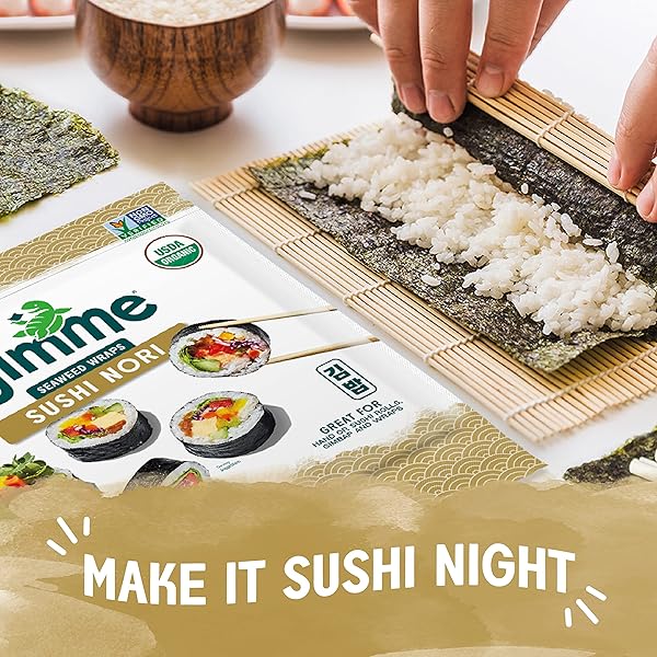GIMME SEAWEED SUSHI NORI PREMIUM ORGANIC ROASTED SEAWEED 50 SHEETS IN RESEALABLE CONTAINER, KETO, VEGAN, GLUTEN-FREE, RESTAURANT-STYLE SUSHI NORI SHEETS 50 COUNT (PACK OF 1)