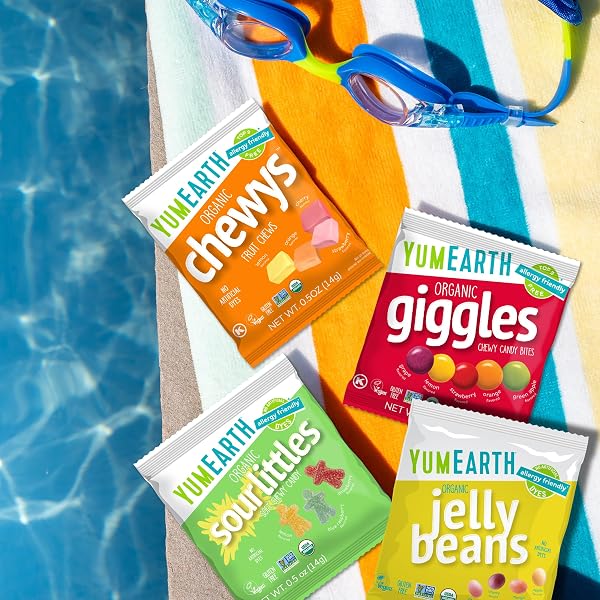 YUMEARTH ORGANIC VARIETY BOX – JELLY BEANS, GIGGLES, CHEWYS, SOUR LITTLES – ALLERGY FRIENDLY (TOP 9 FREE), NO ARTIFICIAL DYES, NON GMO, GLUTEN FREE, VEGAN -INDIVIDUALLY WRAPPED (PACK OF 20)