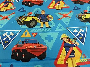 Generic Kinderstoff Disney - Digitaldruck Feuerwehrmann Sam BW-Jersey 140 cm br. je 50 cm …