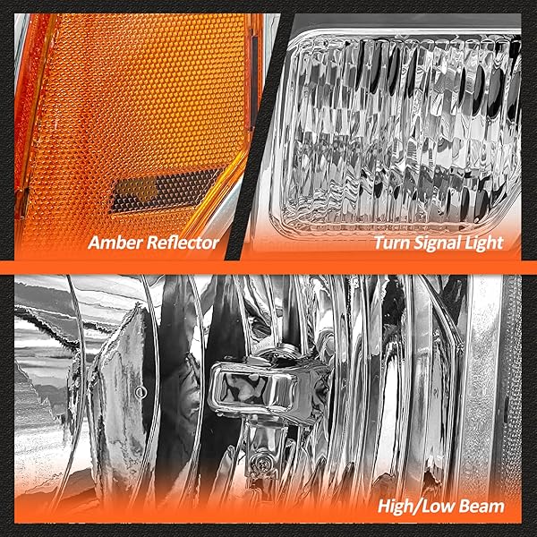 AXLAHA HEADLIGHT ASSEMBLY COMPATIBLE WITH 2009-2014 FORD F150 OE STYLE PICKUP DIRECT REPLACEMENT HEADLAMP WITH CHROME HOUSING AMBER REFLECTOR CLEAR LENS DRIVER AND PASSENGER SIDE