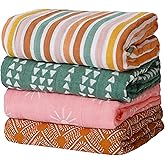 CoolaPeach 4 Set Muslin Swaddle Blankets for Newborn Baby Boys, Girls,Receiving Blankets-Cute Soft Print Baby Towel Wrap 120x110cm Baby(Leaf)