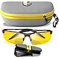 BLUPOND Night Driving Glasses For Men/Women - HD Yellow Vision for Maximum Clarity - Knight Visor(Brown/Grey Case, Yellow Amber)