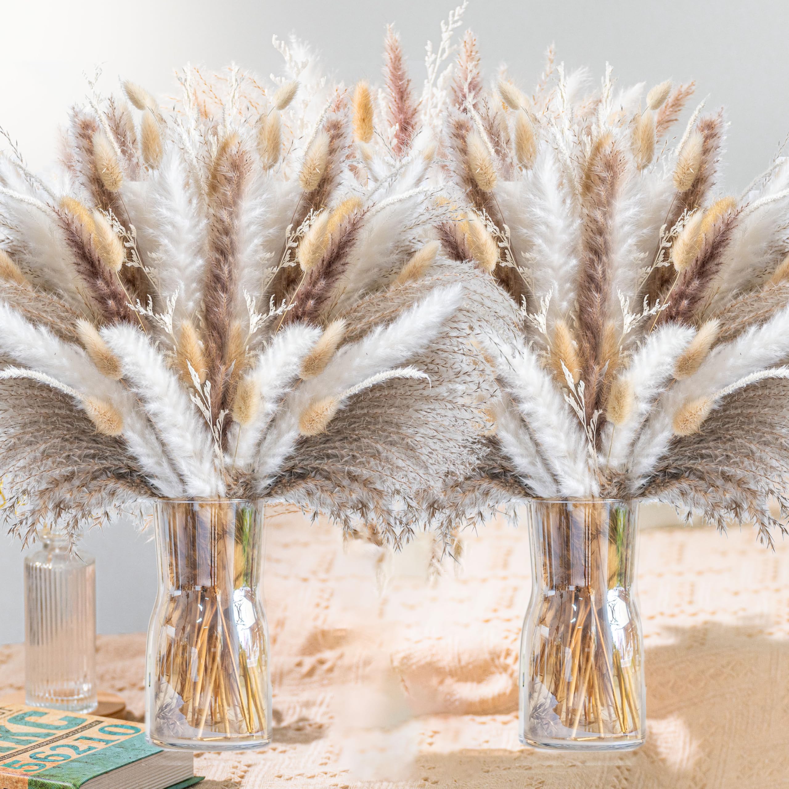Photo 1 of 300PCS Natural Pampas Grass Mix Bouquet | Dried Pampas Bouquet for Wedding Boho Flowers Home Table Decor Desk Decor, Rustic Farmhouse Decor (300PCS)