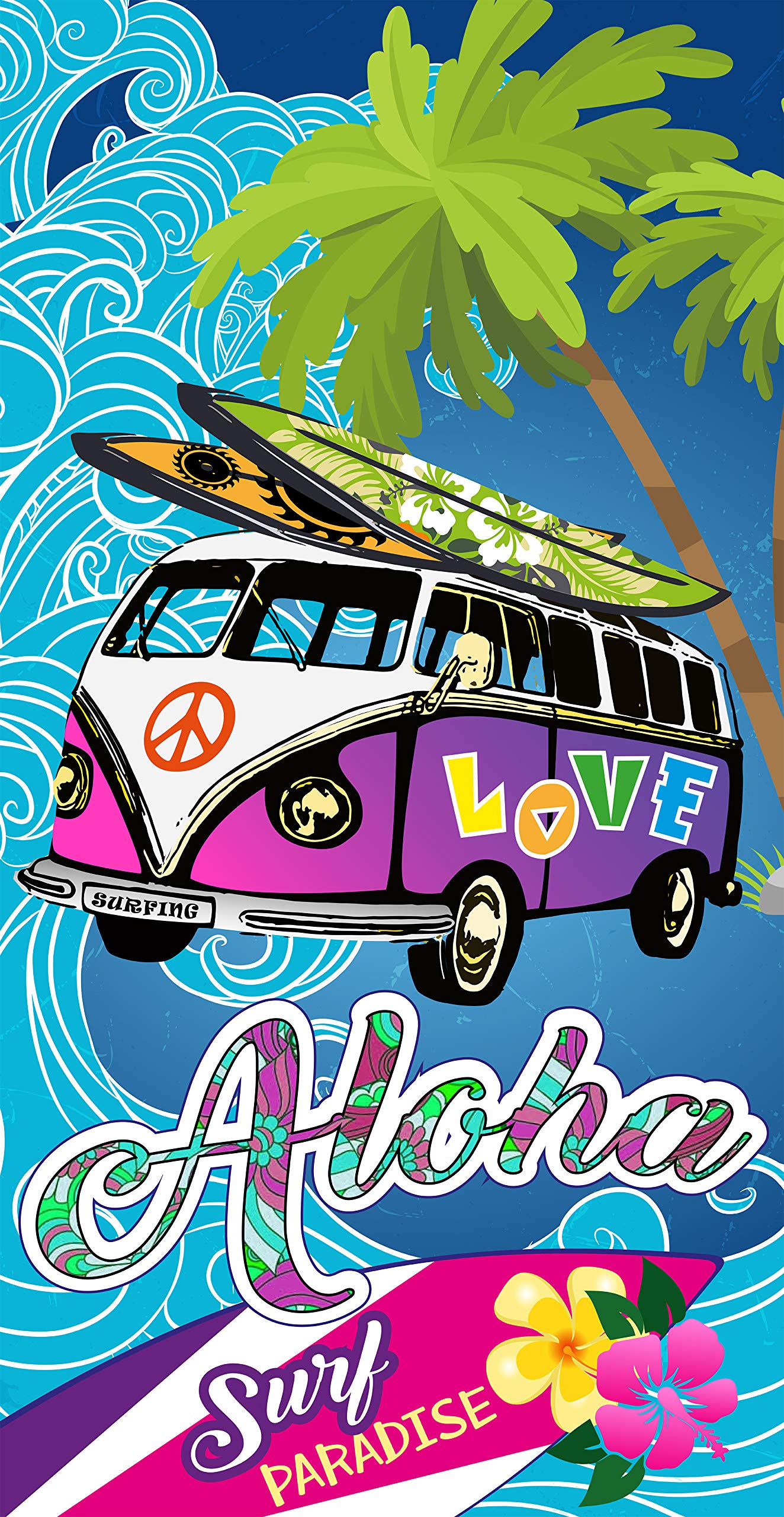 Miracle Home. Microfibre Aloha Beach Towel 15073, 100% Polyester, Multi-Colour, 95 x 175 cm โ image 1