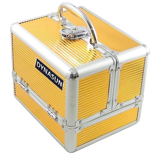DynaSun ALU Design Beautycase Schmuckfach Schminkkoffer Kosmetikkoffer, 22 cm, Gold