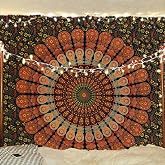 Bless International-Organic-Cotton-Golden-Green-Handmade-Mandala-Tapestry | Twin-140x185Cms-54x72" Indian-Hippie-Bohemian-Psychedelic-Peacock-Wall-Hanging College-Dorm-Beach-Throw-Table-Cloth-Bedding