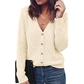 PRETTYGARDEN Women's Cozy Cardigan Sweater with Button | V Neck Long Sleeve Tops, Open Front for Fall Clothes 2026, Knit Winter Clothing, Solid Business Casual &amp; Vacation Outfits