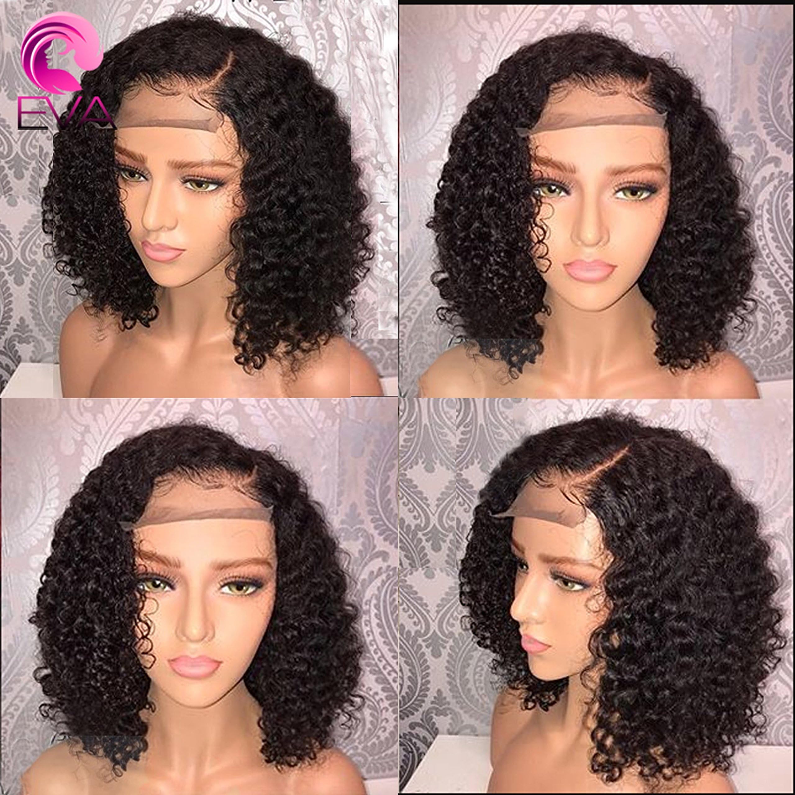 EVA HAIR Pre Plucked Short Full Lace Human Hair Wig For Black Woman Brazilian Human Hair Curly Full Lace Wig With Baby Hair Glueless Lace Wigs(18 inch with 150% density)