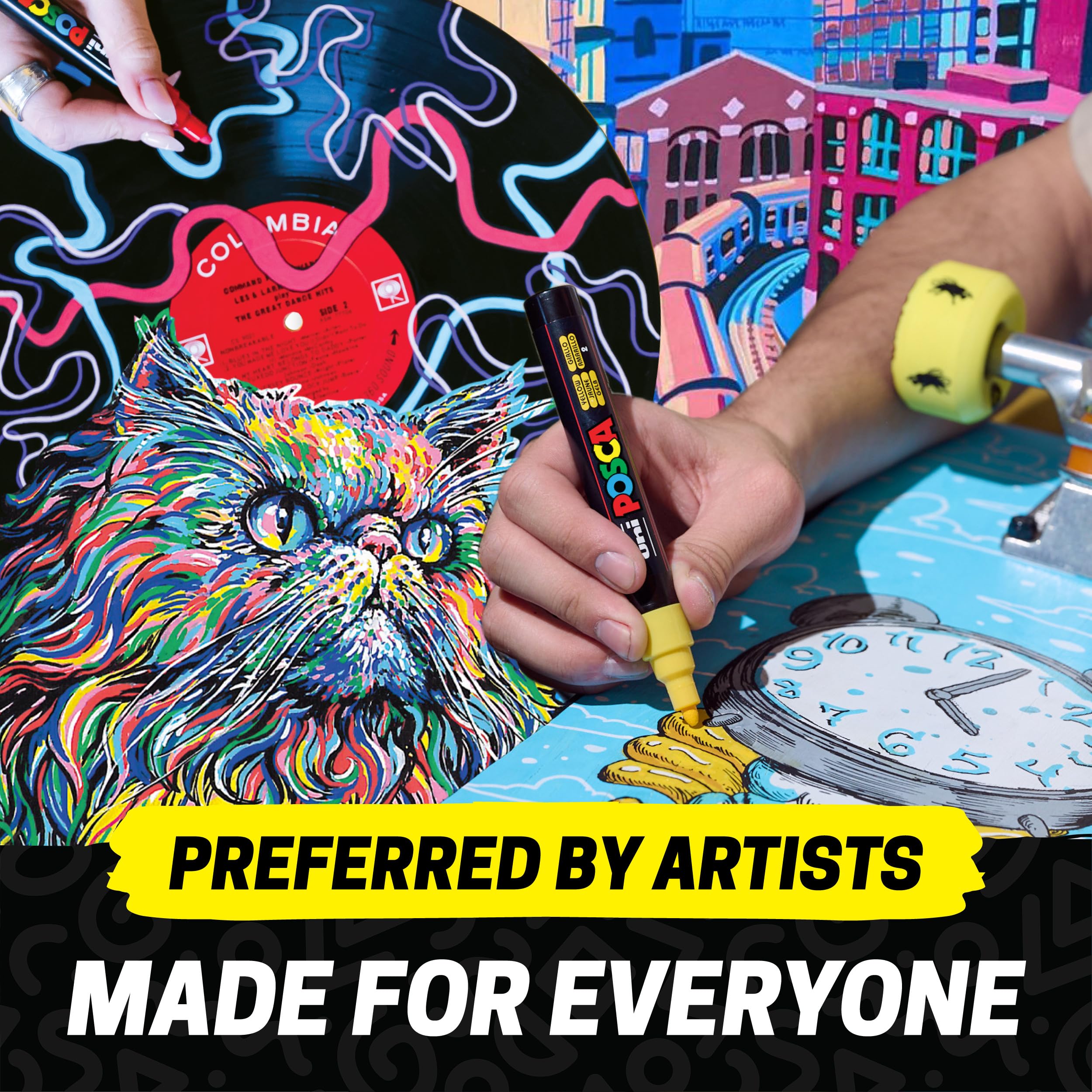 Posca Paint Art Markers, Set of 15 5M Medium Acrylic Markers with Reversible Tips, Artist Recommended Paint Pens for Gifts, Decorations, Fabric, Metal, Windows, Wood and Canvas