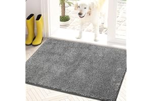 PURRUGS Dirt Trapper Door Mat 24" x 35.5", Non-Slip Machine Washable Entry Rug, Shoe Scraper, Dog Door Mat, Super Absorbent Welcome Mat for Front & Back Door, Muddy Shoes & Paws, Light Grey-Dark Grey