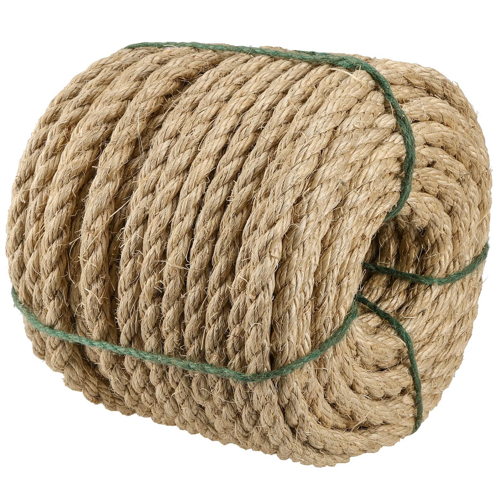 JEUIHAU 100 Feet 1/2 Inch Natural Sisal Fiber Rope, 3 Strand Twisted ...