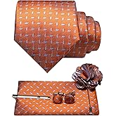 JEMYGINS Mens Tie and Lapel Pin Necktie Pocket Square Cufflinks and Tie Clip Sets for Business Casual 5PCS