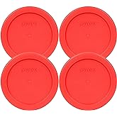 Pyrex 7202-PC 4" Red 1 Cup, 236mL Round Storage Lid 6 Pack Bundle for Glass Bowl