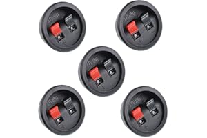 Oiyagai 5 Pack Speaker Terminal Cup Round Spring-Loaded Binding Post 2-Pin Push Connectors, 2.188" Panel Mount for DIY Speake