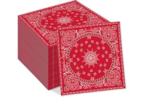 OXYLIPO 40Pcs Red Bandana Western Party Napkins 3 Ply Red bandanas Paisley Print Lunch Dinner Disposable Paper Napkin Set for Western Cowboy Birthday Party Supplies Tableware
