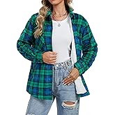 YUCOLEN Women's Sherpa Fleece Lined Plaid Flannel Jacket Warm Button Down Winter Flannel Shirt Jacket Coat with Pockets