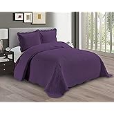 Linen Plus Embossed Coverlet Bedspread Set Oversized Solid Purple King/California King Bed Cover Bedding New # Dana