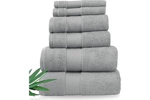 Alusa Home Bamboo Viscose Bath Towels - Ultra Soft & Plush 700 GSM Luxury Bath Towels - Super Absorbent & Quick Drying - 6 Piece Towel Set (Pewter Grey)