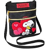 Peanuts Snoopy Crossbody Bag Girls Purse for Kids Teens Women Fashion Shoulder Bag (Black, 9.44x7.87x0.19inch)