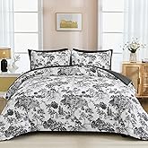 DJY Black Comforter Set King, 7 Pieces Black and White Botanical Comforters King Size Elegant Plants Print with Sheets Bed in a Bag Soft Microfiber Reversible Complete Bedding Sets for All Season