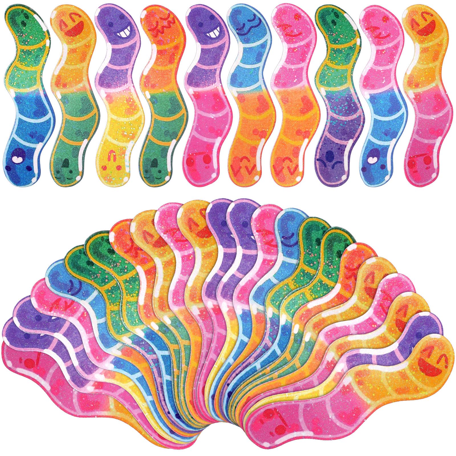 Photo 1 of 100 Pcs Worm Bookmarks Bulk for Kids Cute Holographic Glitter Gummy Worm Fun Bookmarks for Book Lovers Adults Teacher Funny Reading Gifts Bookish Party Favors