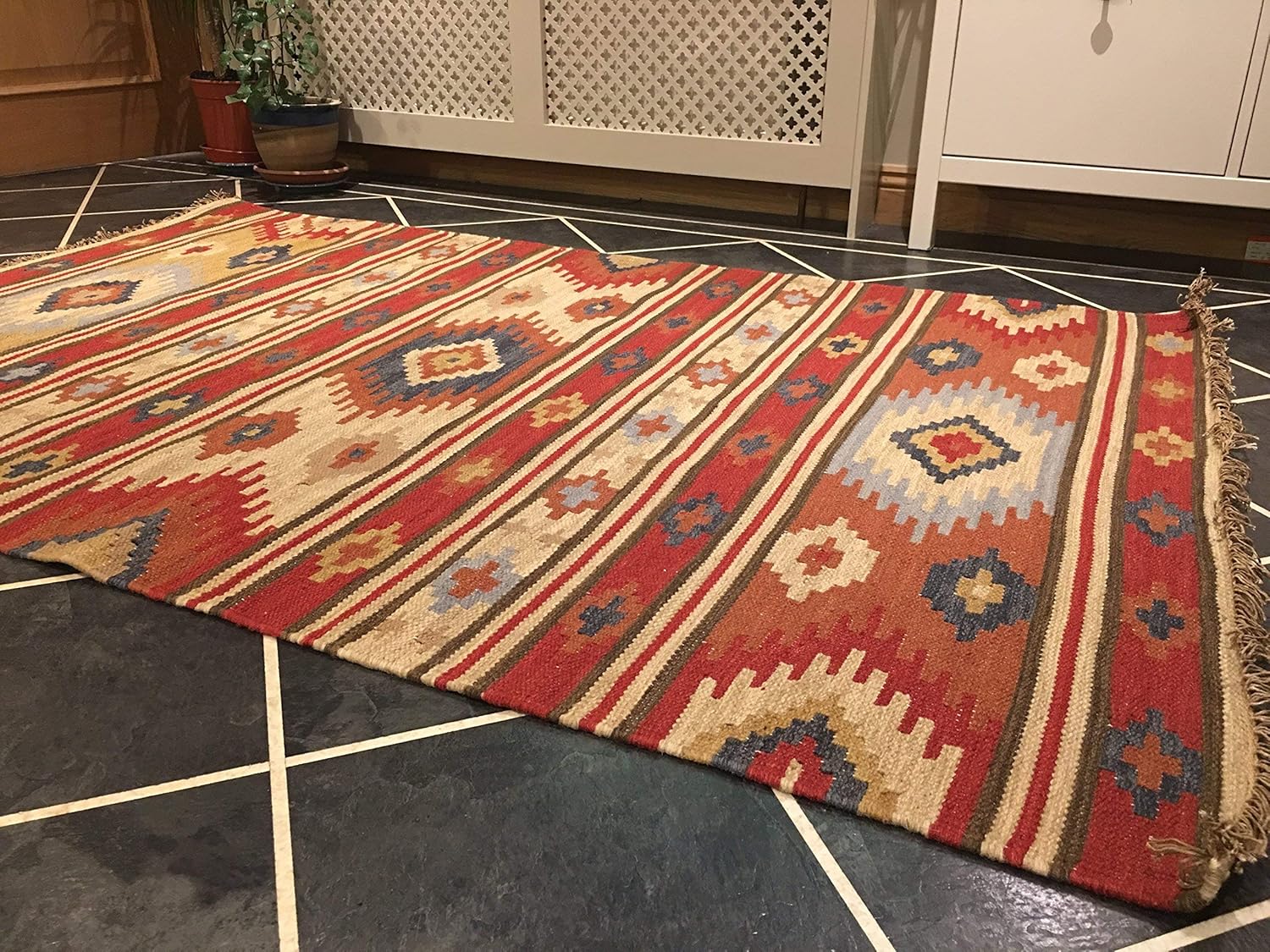 Kilim Rug Kashi Kelim Multi Colour Stripe Fine Flat Weave Wool Cotton