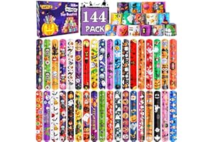 LUYI 144 PCS Halloween Slap Bracelets，Halloween Party Favors Supplies for Kids-108 Different Designs Bracelets Bulk for Halloween Decorations Treat Toys Bag Stuffers Gift for Kids Girls Boys