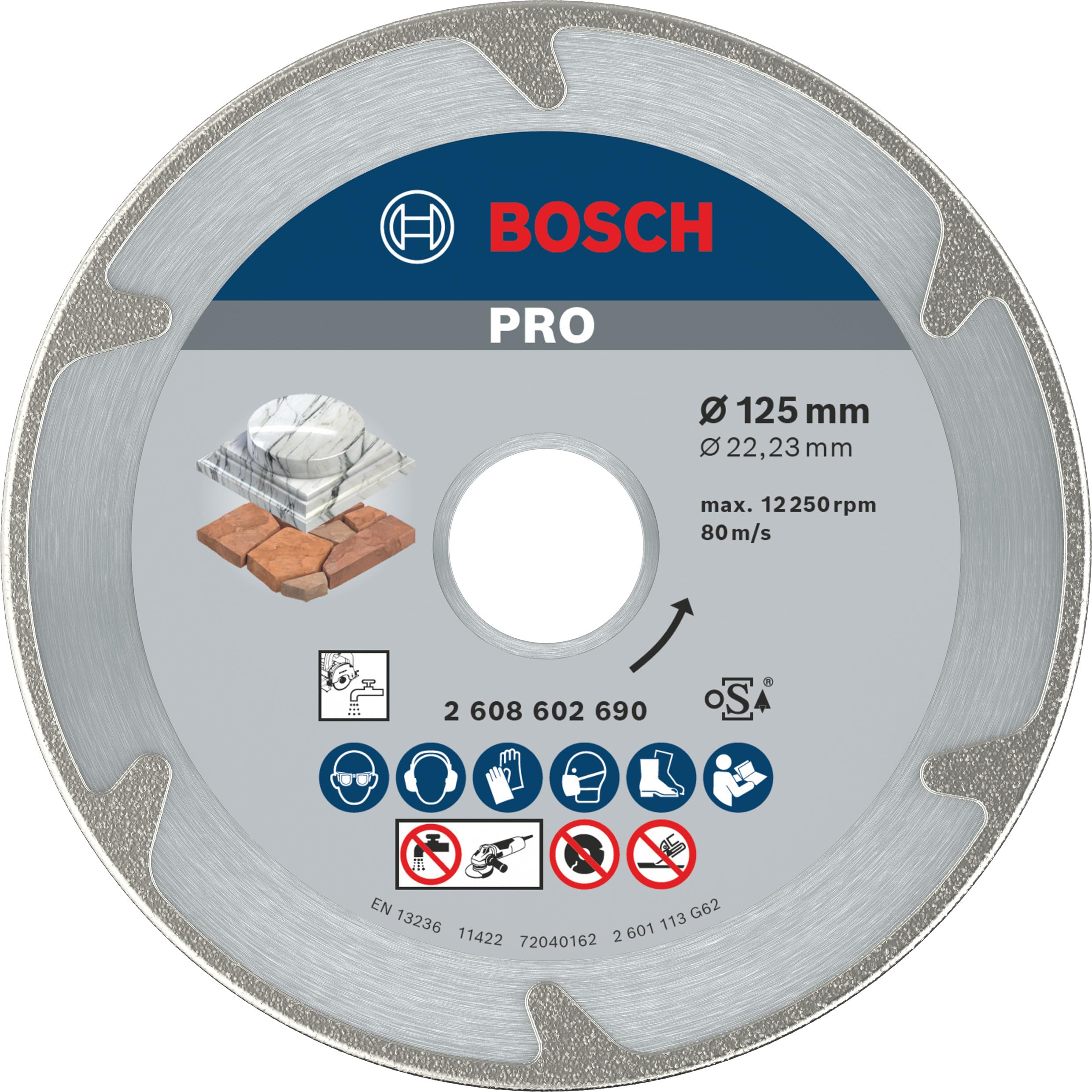 Bosch 1x PRO Marble Diamond Cutting Disc for Bore 22.23 and Small Angle Grinders (for Soft stone, Marble, Ø 125 mm, Professional Accessory Small Angle Grinder)