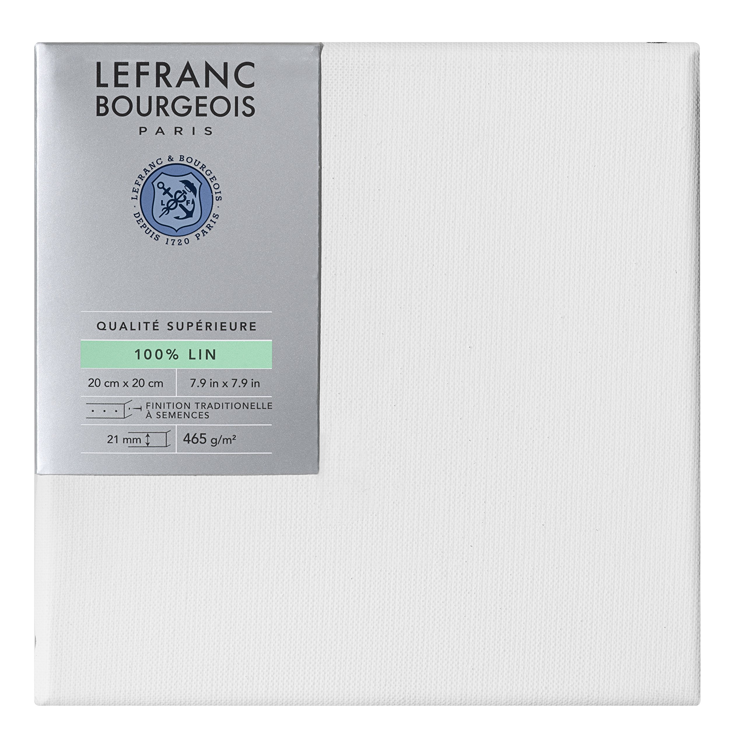 Lefranc & Bourgeois 111239 Stretcher Frame Made of 100% Linen in Premium Quality, Ready to Use Primed with Titanium Dioxide Gesso, Nailed to Side on Solid Pine Wood 20 x 20 cm