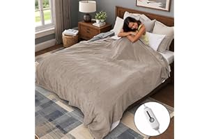 REYYNIO Electric Heated Blanket 72"x84" Full Size, Soft Coral Fleece with 4 Heating Levels and 10 Hours Auto-Off, Machine Washable, Cozy Plush Fabric for Home, Light Brown