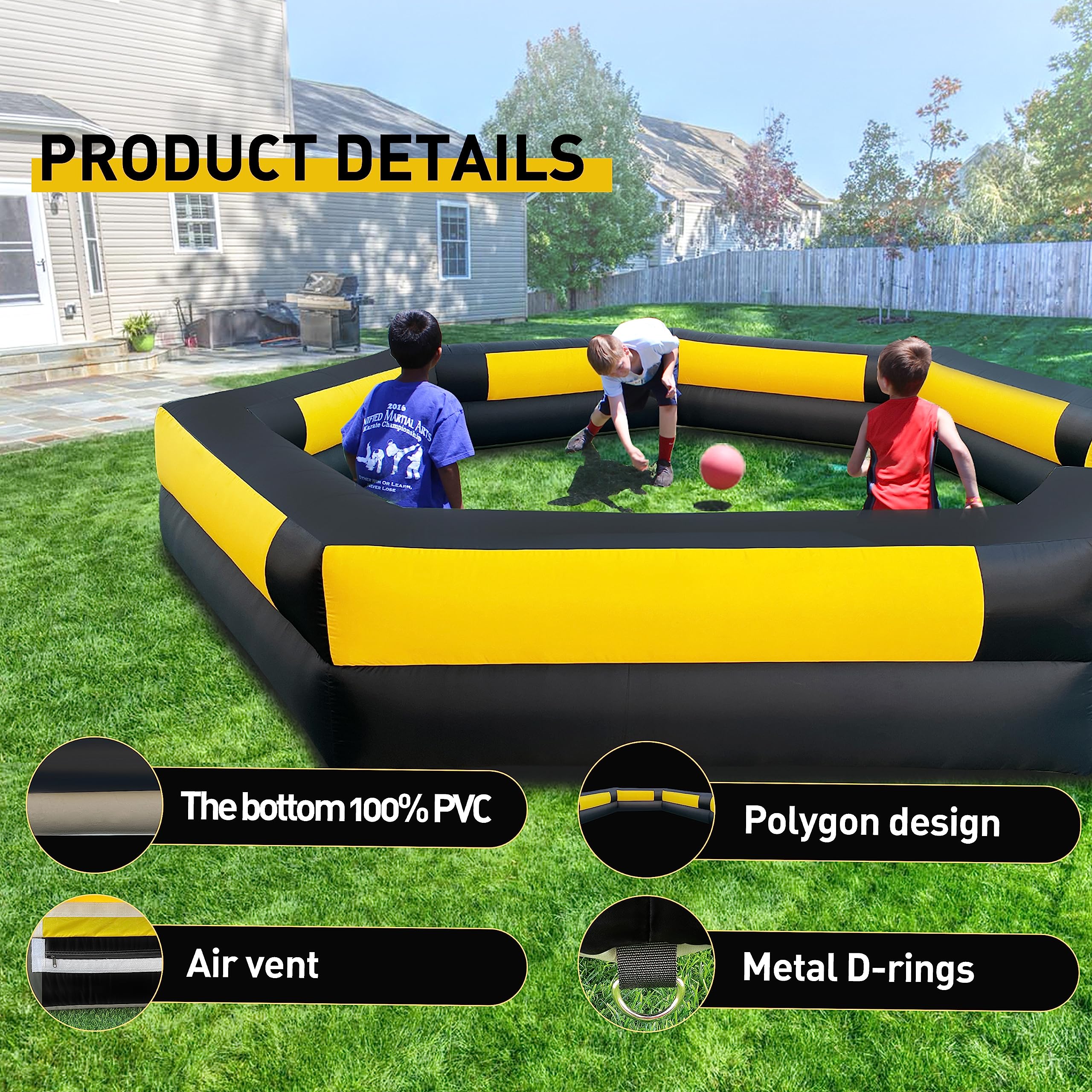 WARSUN 15FT Gaga Ball Pit Inflatable with Powerful Blower, Portable Gagaball Court for Indoor Outdoor School Family Activities Inflatable Sport Games