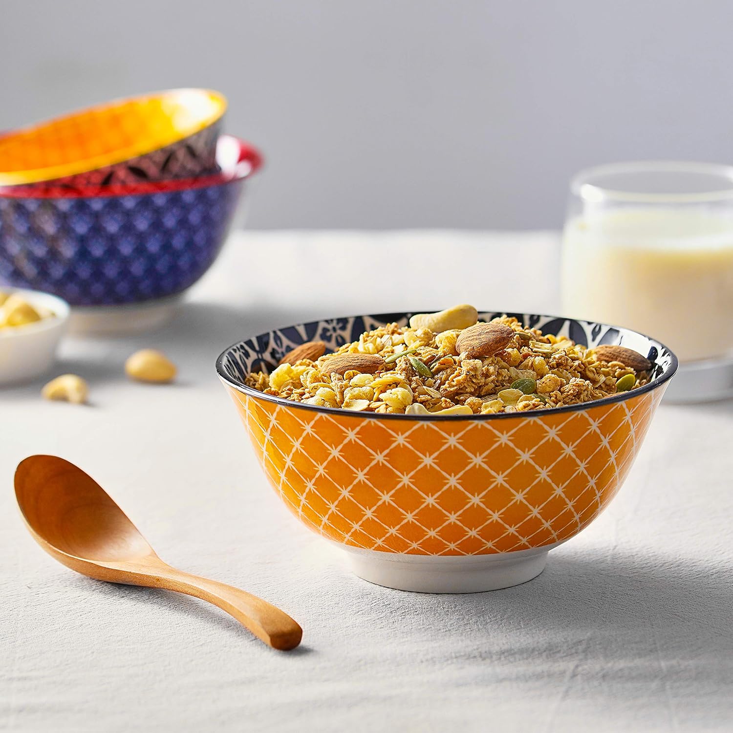  | DOWAN Porcelain Cereal Bowls, 23 Fluid Ounces Vibrant Colors Soup Bowls, Cute Oatmeal Bowls for Pasta, Small Salad, Stews, Rice, Microwave and Dishwasher Safe, Lightweight, Set of 6: Dessert Bowls