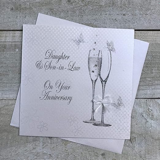 Amazon Com White Cotton Cards Daughter Son In Law Handmade Anniversary Card Champagne Glasses Code Bd195 Kitchen Dining