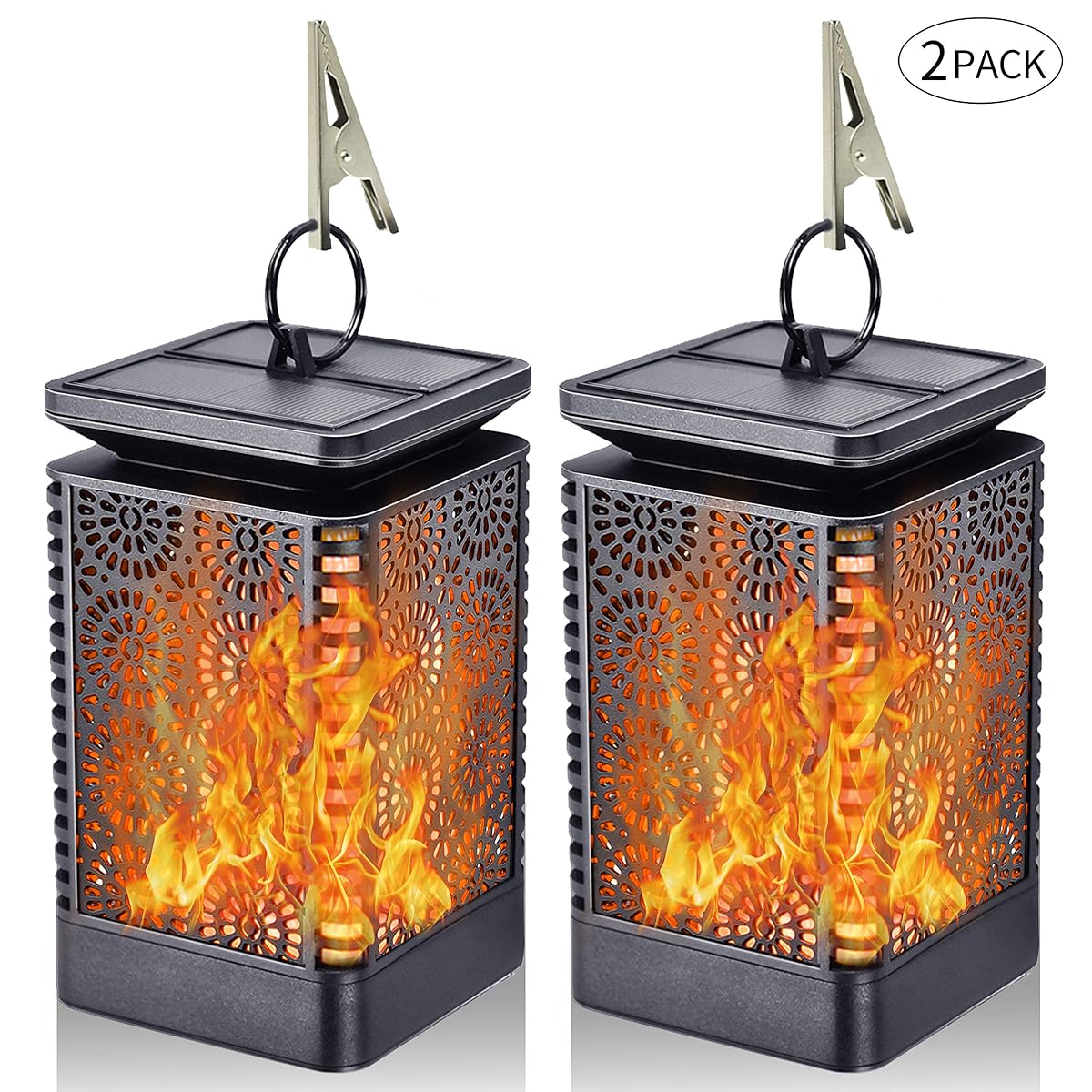 Solar Lantern Lights Dancing Flame Waterproof Outdoor ...