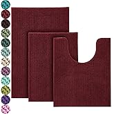 Urvoix Bathroom Rugs Set - 3 Pieces Ultra Soft Non-Slip Bath Mats, Chenille Absorbent Bath Rugs for Bathroom, Tub and Shower (Burgundy)