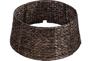 MIXUMON Handmade Water Hyacinth Christmas Tree Collar 24" – Rustic Basketweave Tree Base Cover, Eco-Friendly Skirt Alternative with Cord Cut-Out (Black)