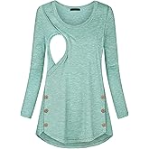 connche Women's Button Side Maternity Tunic Nursing Tops for Breastfeeding