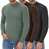 August Alley 3 Pack Men's Mock Turtleneck Sweaters Long Sleeve Ribbed Knit Shirts Slim Fit Casual Pullover Lightweight Layer