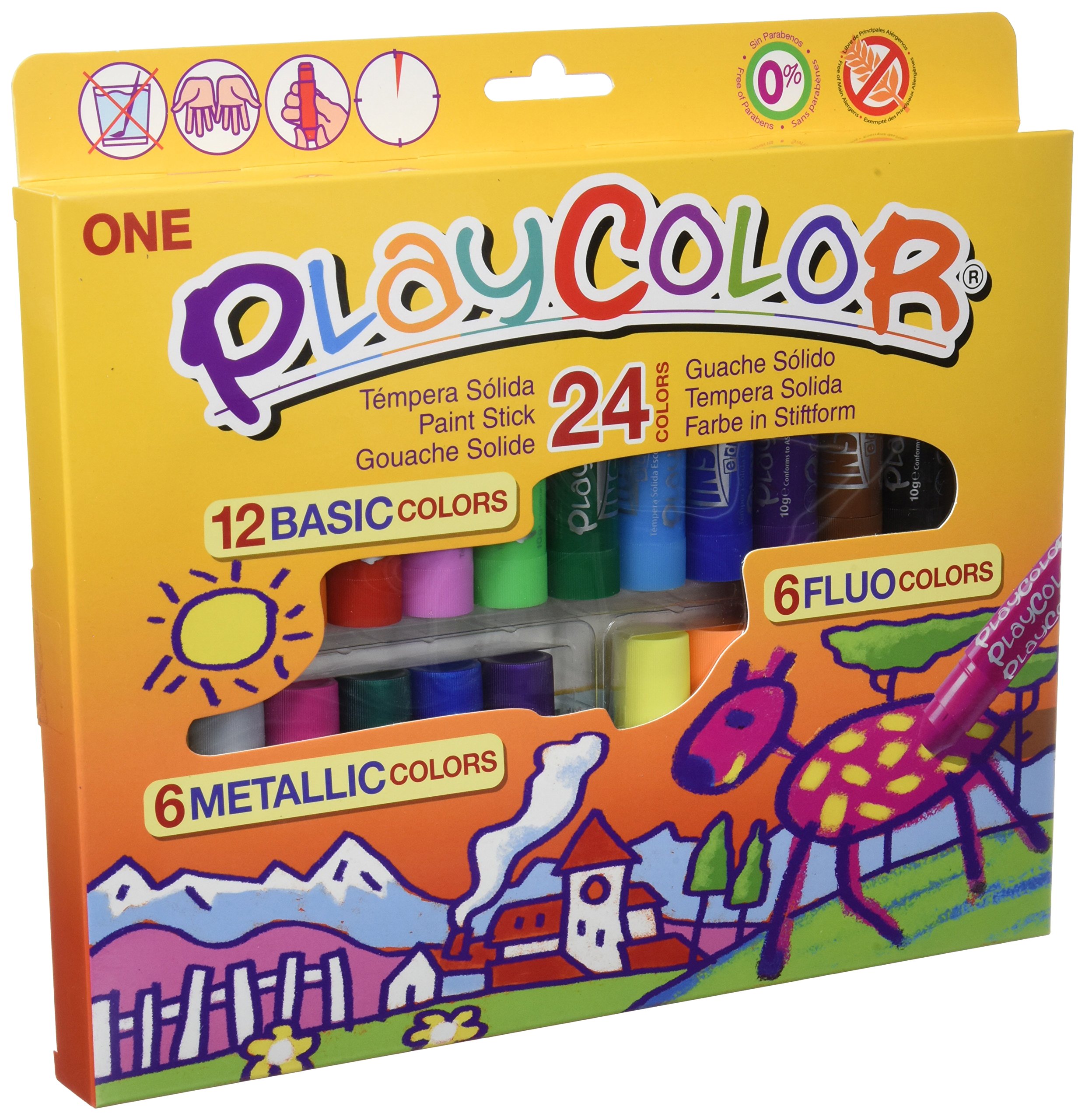Playcolor 2041 – Case of 24 Colors of témperas Solid, Color