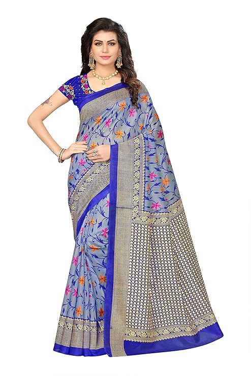 Womens Printed Bhagalpuri Silk Sarees - Sapphire Blue