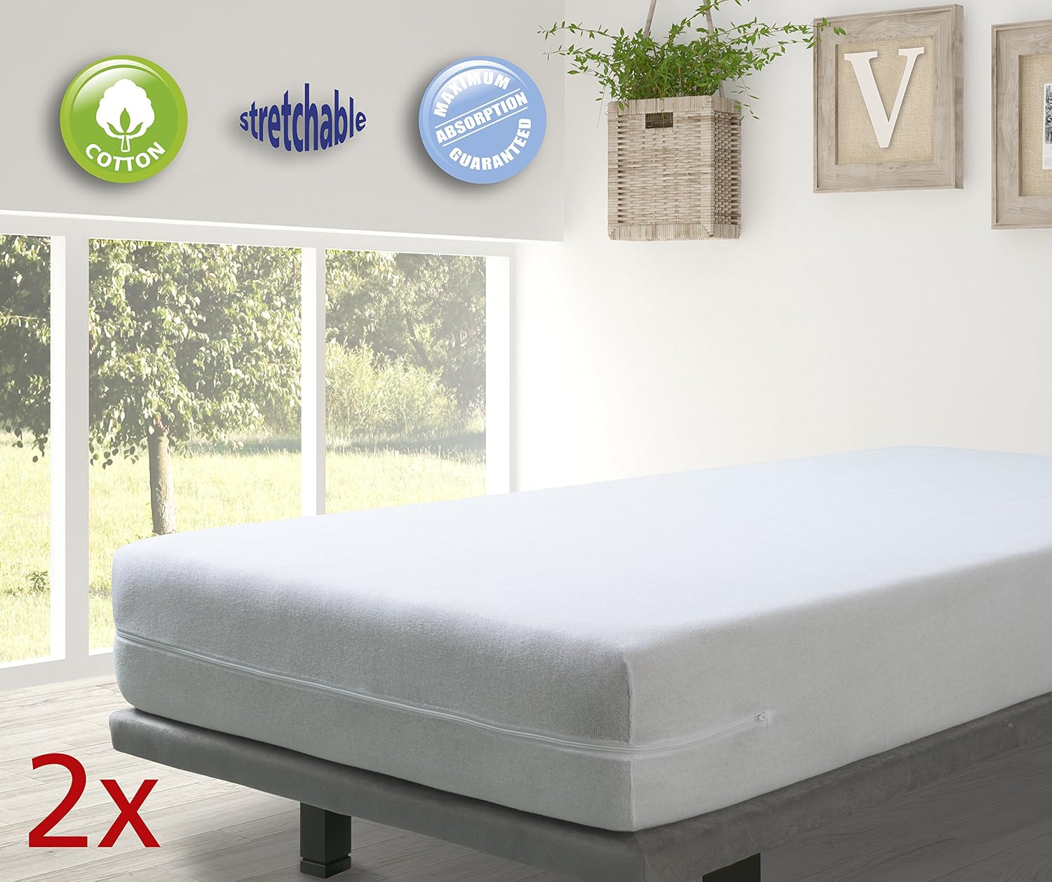 Velfont Mattress Encasement Pack of 2 90x190/200cm Single Size Breathable Terry Towelling Cotton Zipped, White - Image 4