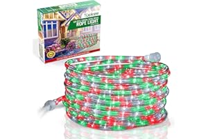 Tupkee LED Rope Light Red, Green, and Clear - 24 Feet (7.3 m), for Indoor and Outdoor use - 10MM Diameter - 144 LED Long Life Bulbs Halloween Decorative Rope Tube Lights