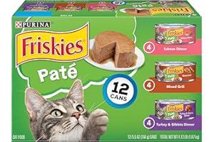 Purina Friskies Pate Wet Cat Food Pate Variety Pack Salmon Dinner, Turkey and Giblets and Mixed Grill - (2 Packs of 12) 5.5 o