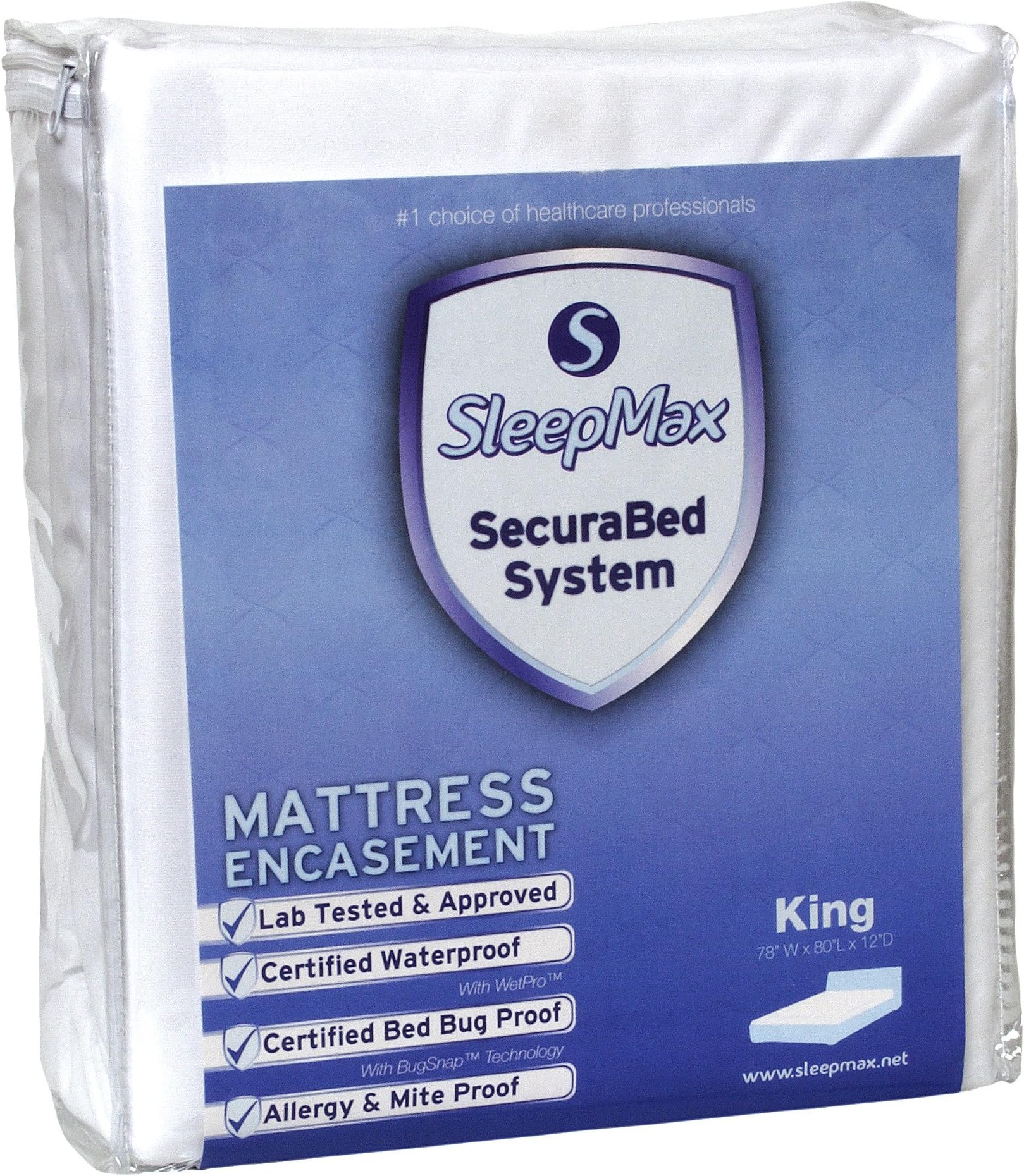 SleepMax Advanced SecuraBed System 100% Waterproof Bed Bug Proof Mattress Encasement (King)