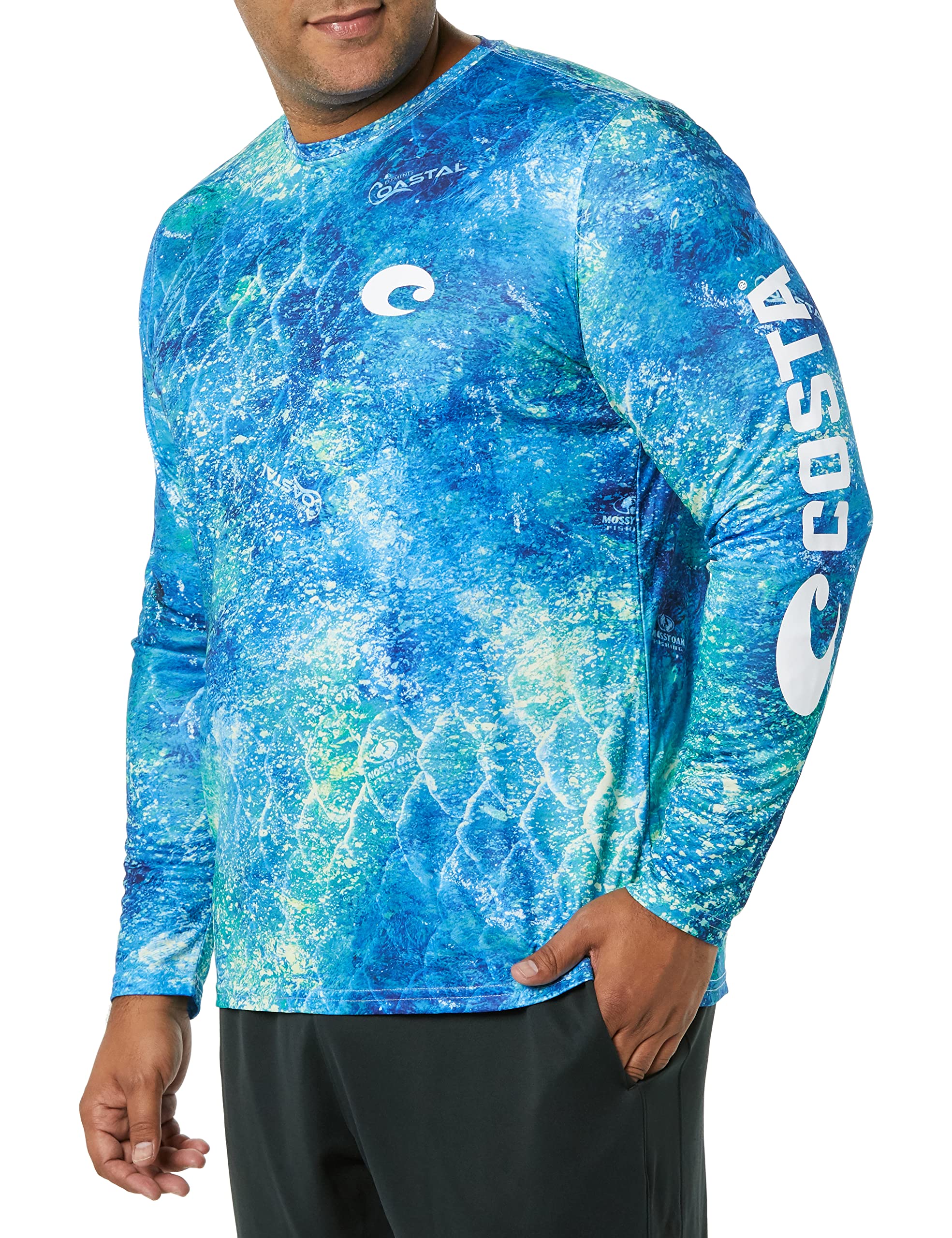 Costa Del Mar Mens Tech Mossy Oak Coastal Crewneck Long Sleeve T Shirt, Inshore Blue, Medium US