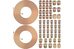 Ailbiuko 2 Sets 25 FT 3/16" 1/4" Brake Line Tubing Assortment Kit with 60 Pcs Brake Line Fittings(3/8 Inch-24 Threads,7/16 Inch-24 Thread Nuts and Unions,1/2 Inch-20 Thread,9/16 Inch-18 Thread Nut)